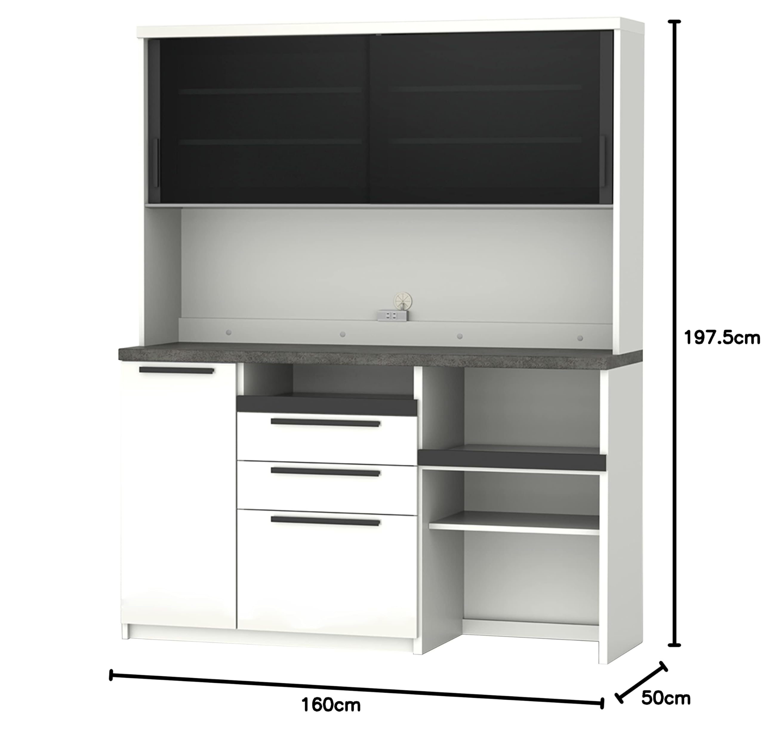 パモウナ　食器棚　160cm ホワイト 楽天市場】パモウナ 食器棚 幅160cm 奥行50cm 高さ198cm EC 完成